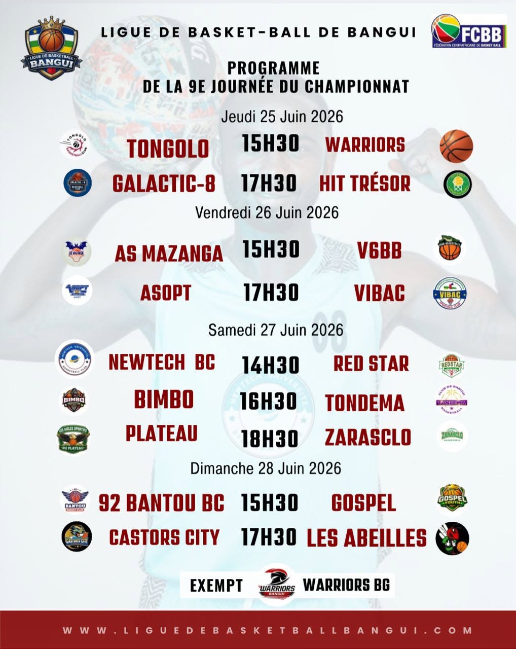 Programme des matchs de la 9eme journée
